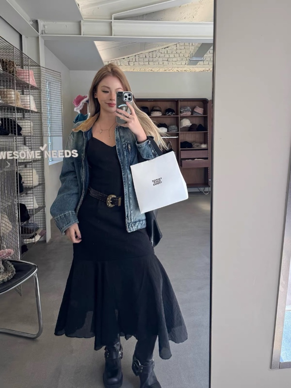 Korean style Black Ruffle Hem Maxi Dress